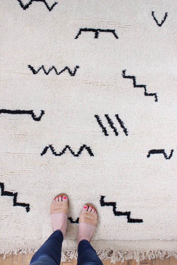 beni ourain rug from morocco white virgin wool and black lines
