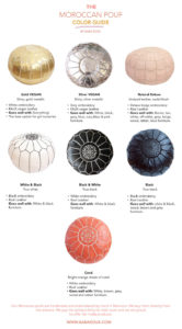 handmade moroccan pouf color guide available at baba souk