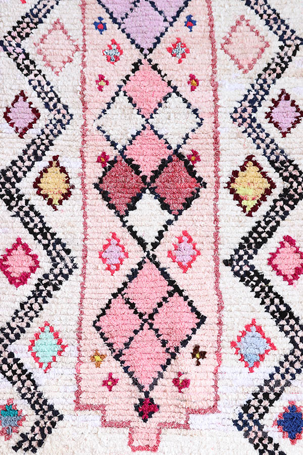 pink boucherouite rug handmade in morocco available at baba souk