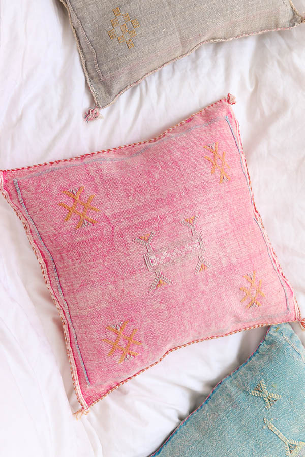 pink moroccan pillows available at baba souk