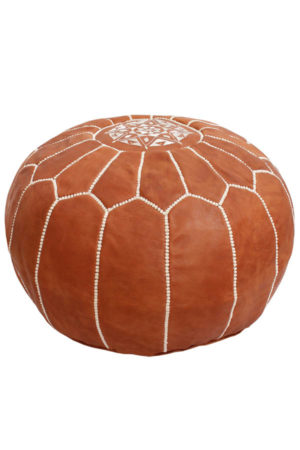 tan leather pouf moroccan embroidered