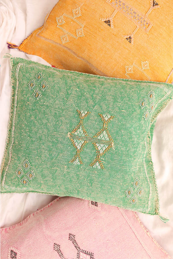 Green Cactus Silk Pillow available at Baba Souk.