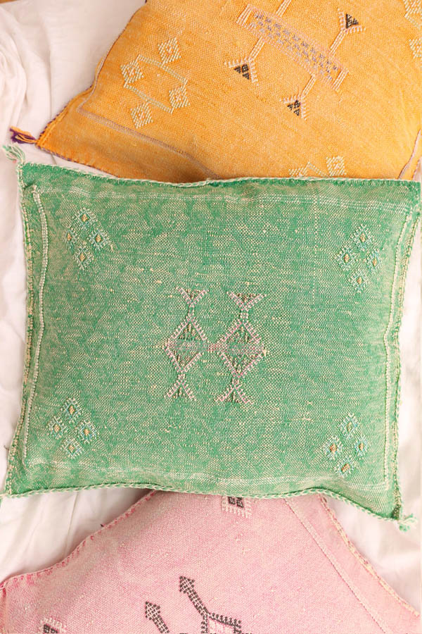 Green Sabra Silk Cushion available at Baba Souk