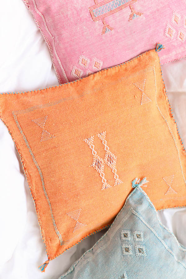 Orange cactus silk pillowcase available at Baba Souk