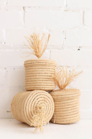 small raffia baskets handmade in Morocco available at Baba Souk