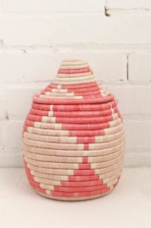 African Lidded Basket Pink and blush