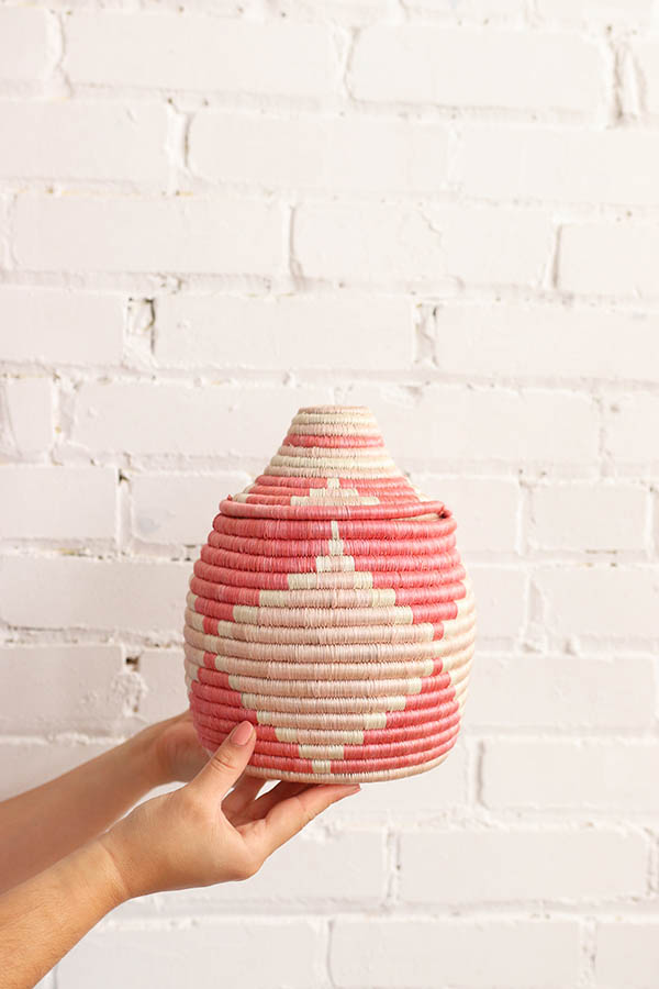 African Lidded Basket Pink and blush