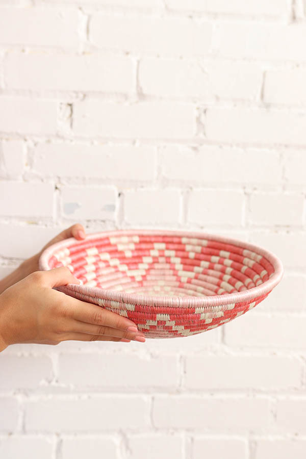 African Baskets, Sisal Bowls Pink & Yellow Handmade from Baba Souk