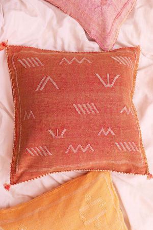 Terracotta Sabra Silk Pillow Handmade in Morocco Washed Orange available at Baba Souk