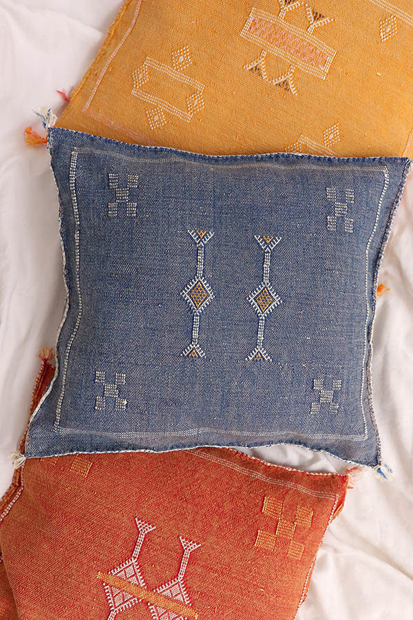 Blue Moroccan Cactus Silk Pillow available at Baba Souk