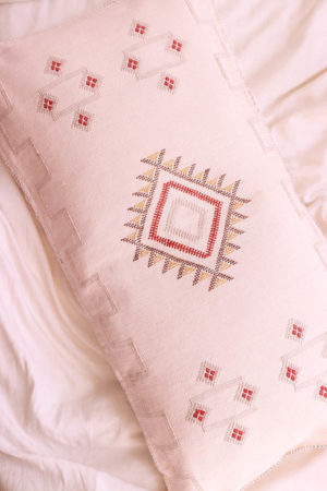 Lumbar Sabra Silk Pillows, King Size - Off White available at Baba Souk.