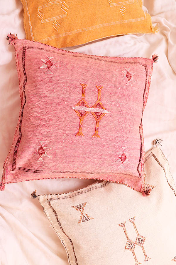 Pink cactus silk pillow available at babasouk