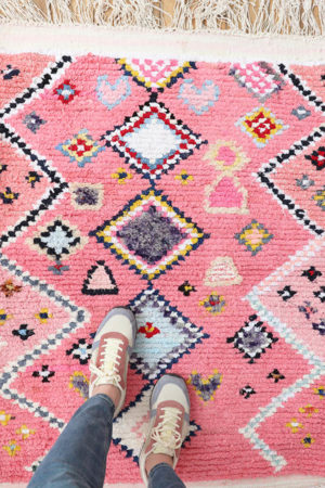 pink moroccan rug handmade in morocco available at Baba Souk.