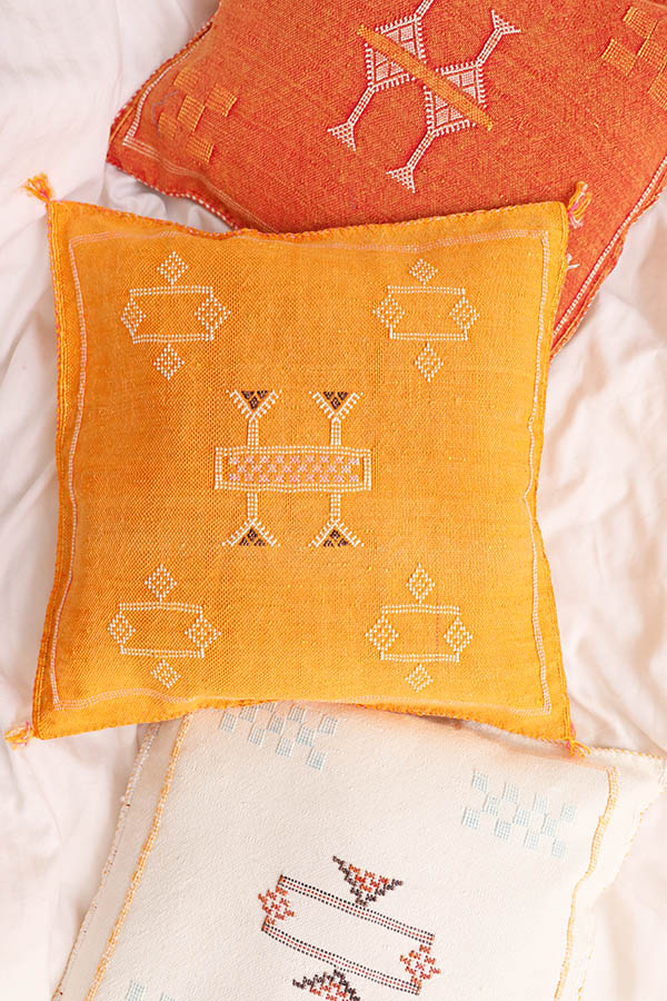 yellow Moroccan cactus silk pillows