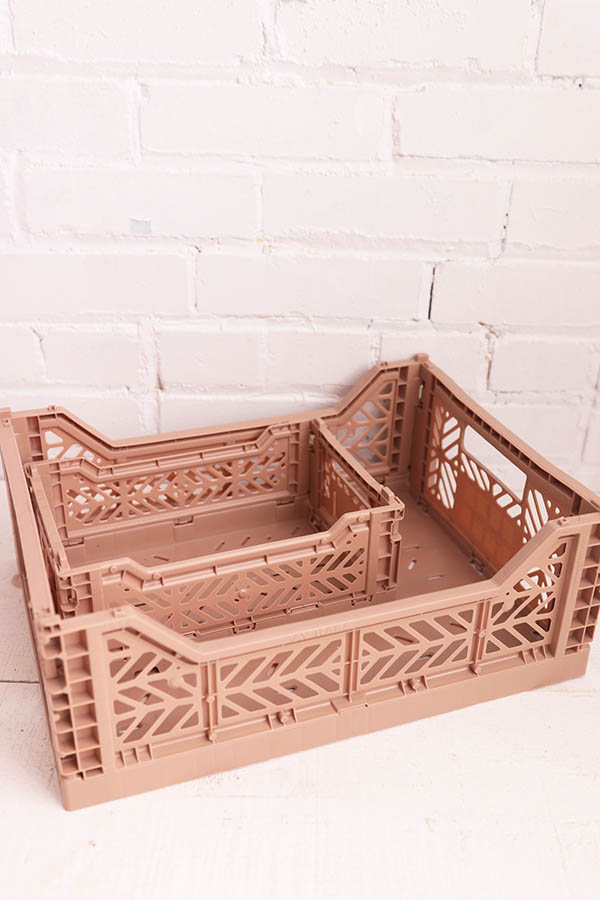soft brown foldable storage crate available at baba souk