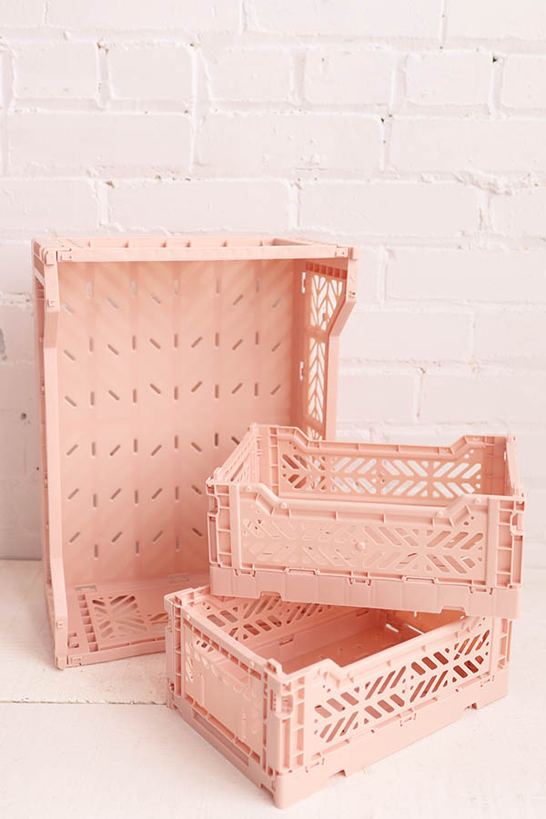 pink foldable storage crate available at baba souk