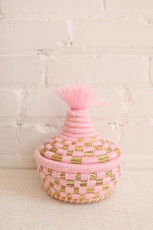 mini basket with abby pink checkers available at baba souk
