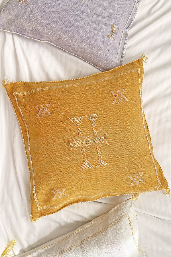 yellow cactus silk moroccan pillow