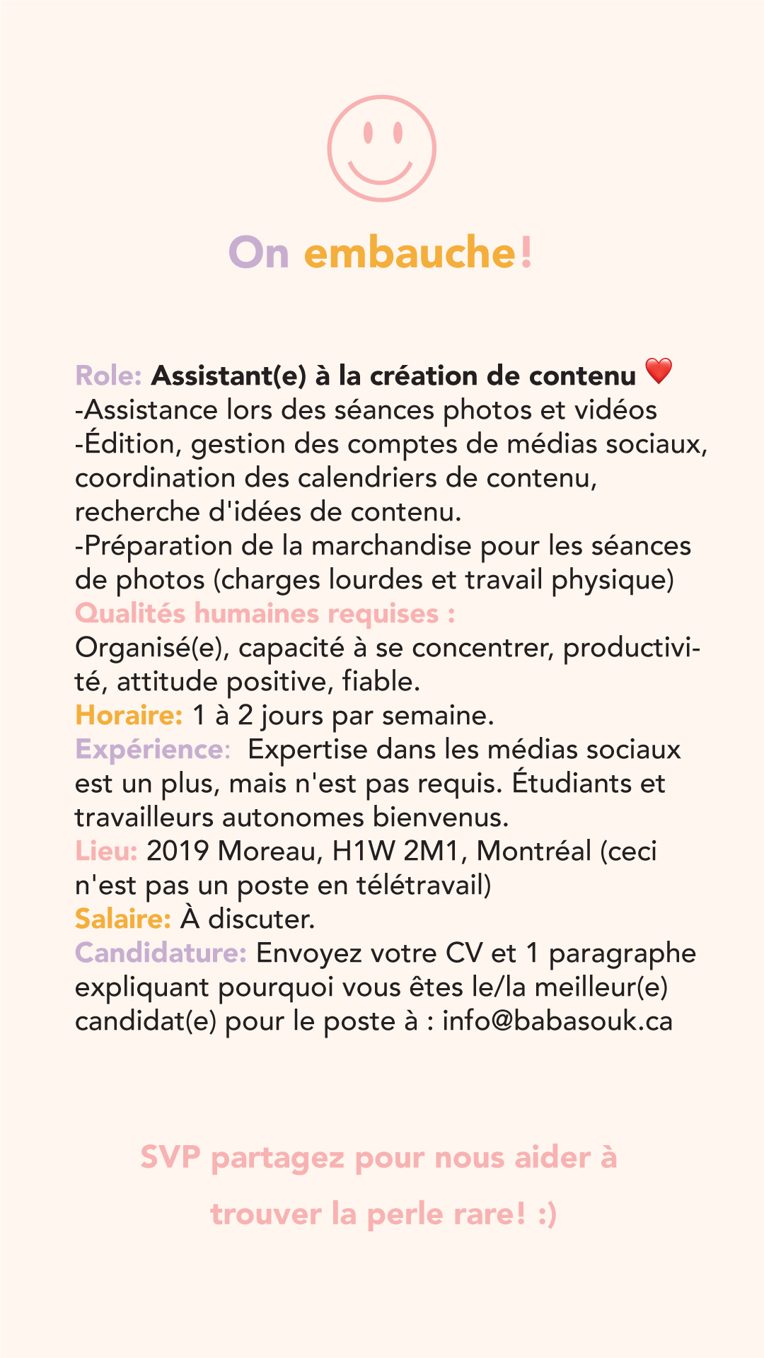 offre d'emploi Baba Souk Montreal