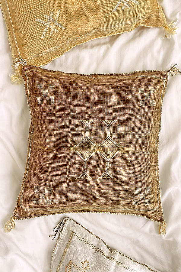 Brown cactus silk pillow made in Morocco available at Babasouk
