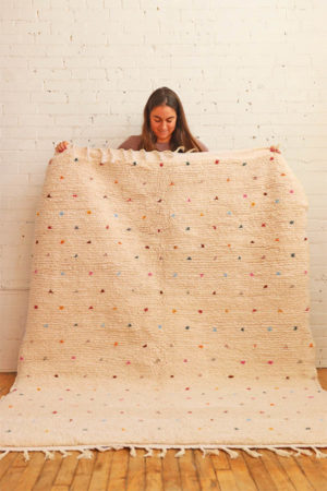 handmade Beni Ourain Rug with colourful dots available at baba Souk