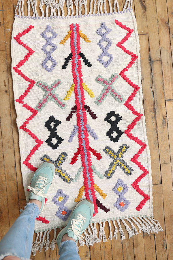 small Moroccan rug with bright colours and playful patterns, Baba Souk