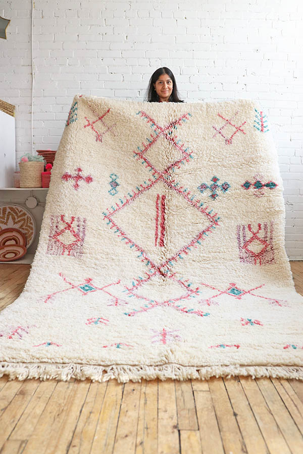 moroccan rug wool cozy soft white and pink nursery boho girls bedroom