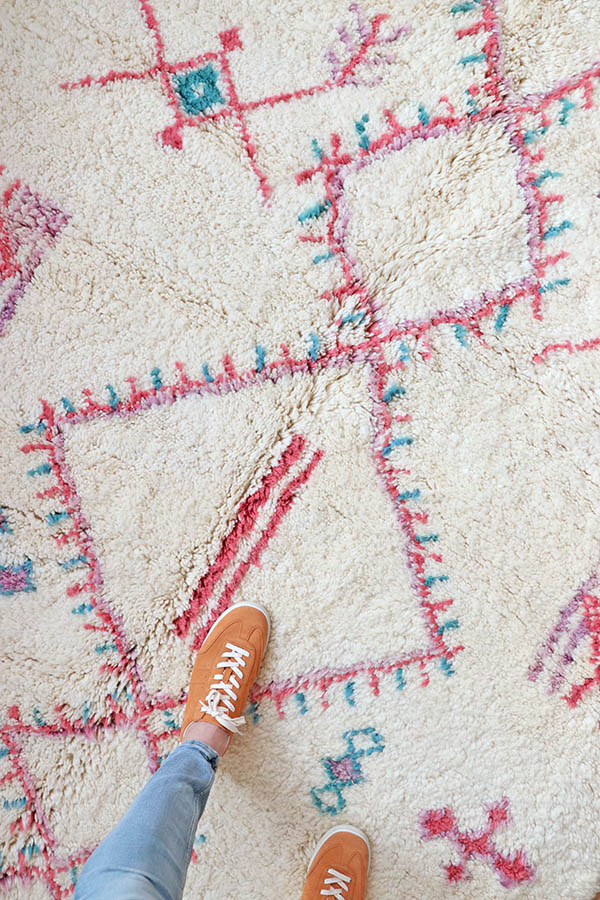 moroccan rug wool cozy soft white and pink nursery boho girls bedroom