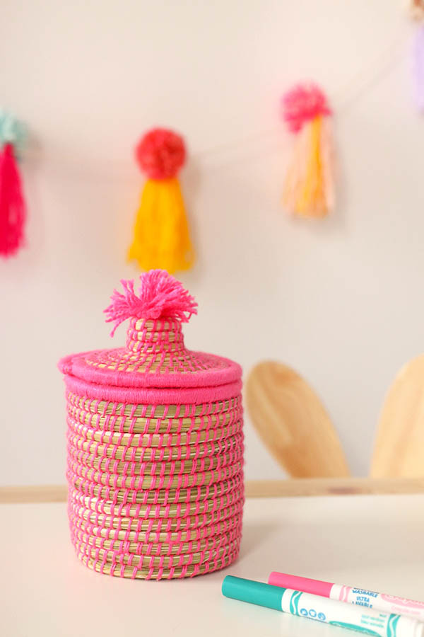 pink basket with pompom from Baba Souk online store