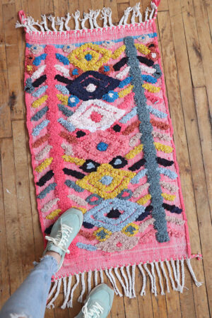 small pink rug with lots of colours handmade Moroccan carpets online Baba Souk