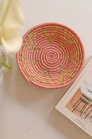 basket bowl pink handmade in Morocco weaving