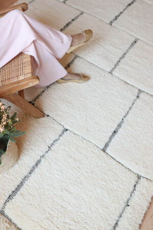 moroccan rugs minimalist squares white wool black lines Baba Souk