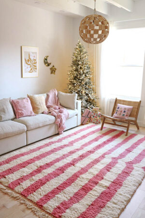 rug with pink stripes wool Moroccan rugs
