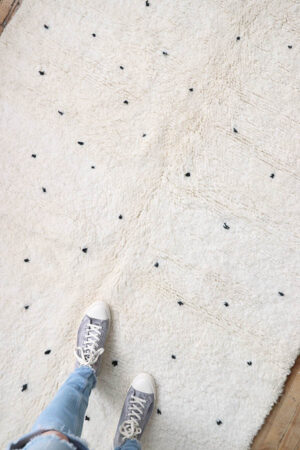 white rug with black dots wool carpets, baba souk