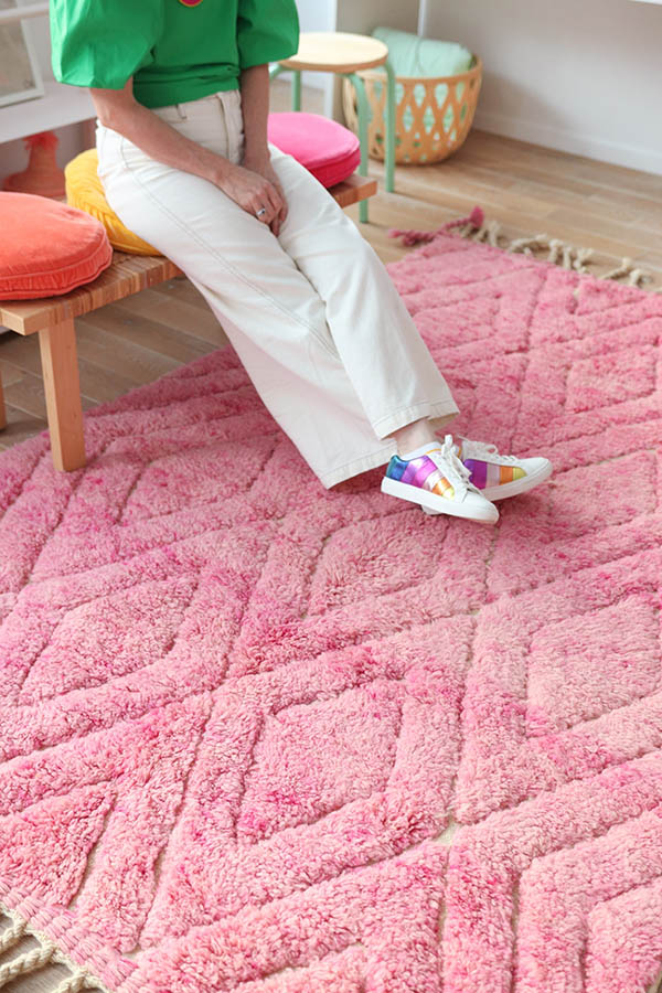 moroccan rug, pink wool, baba souk