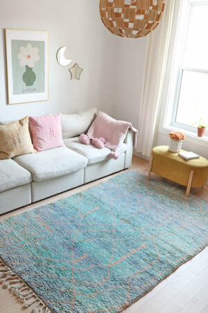 blue Moroccan rugs, living room decor